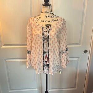 Style & Co. Pink and Orange Graphic Tie Front Blouse